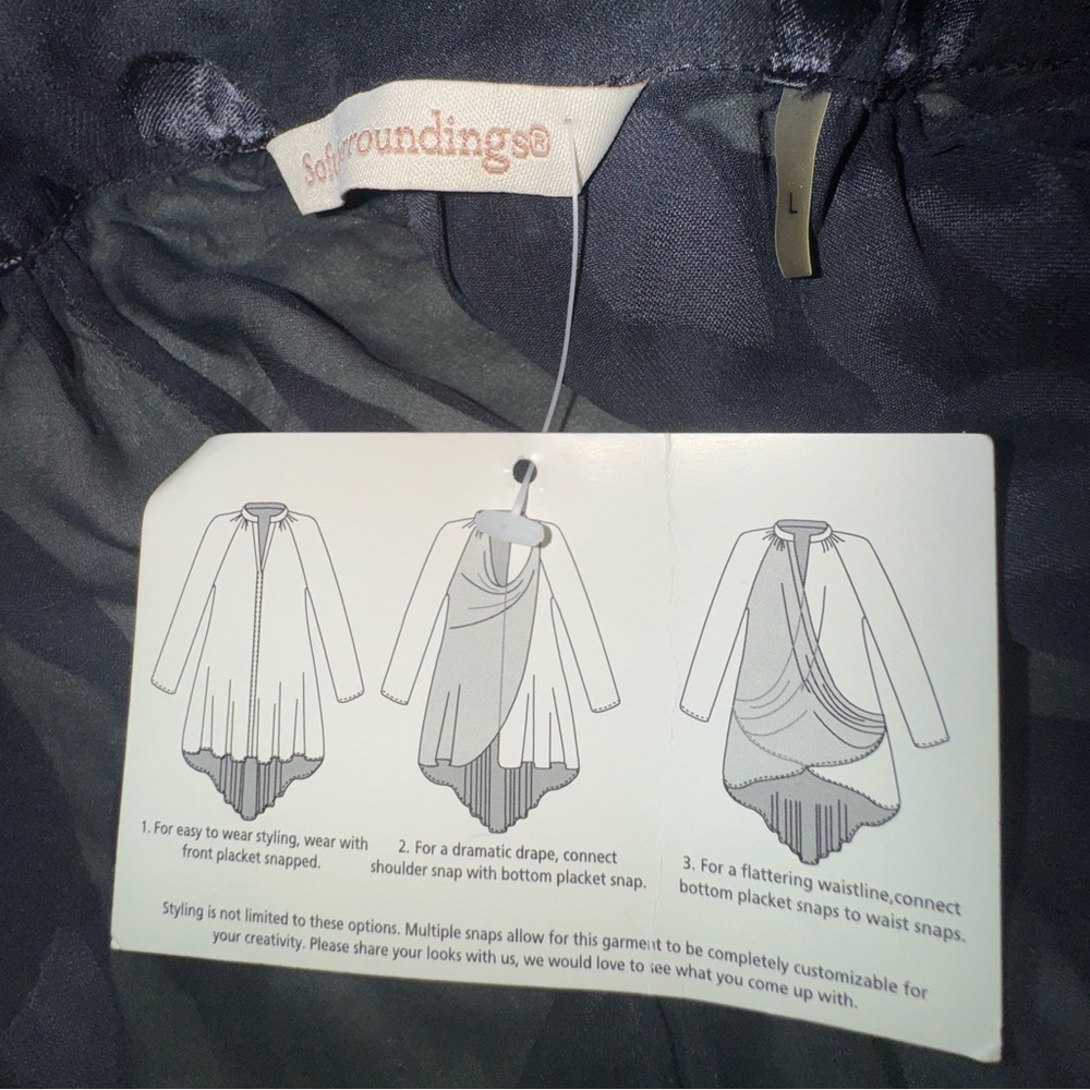 Silk Convertible Shirt. Hi-lo super light and silky. NWT. Size L. Black - Picture 5 of 10